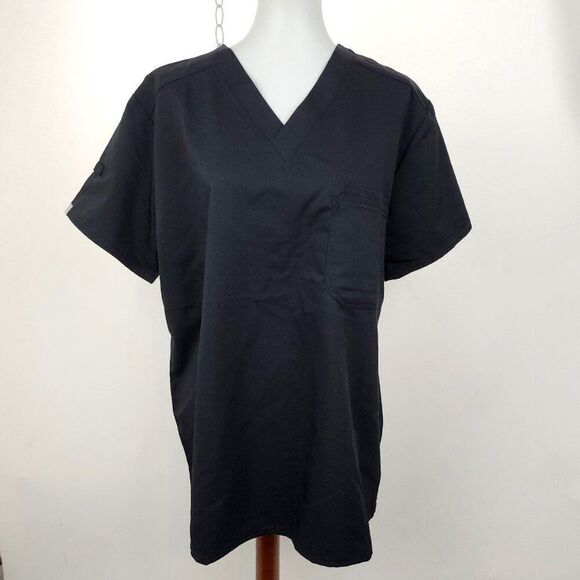 Scrubstar Ultimate Scrub Black Chest Pockets Nursing Uniform Shirt Top Womens L - Picture 1 of 5